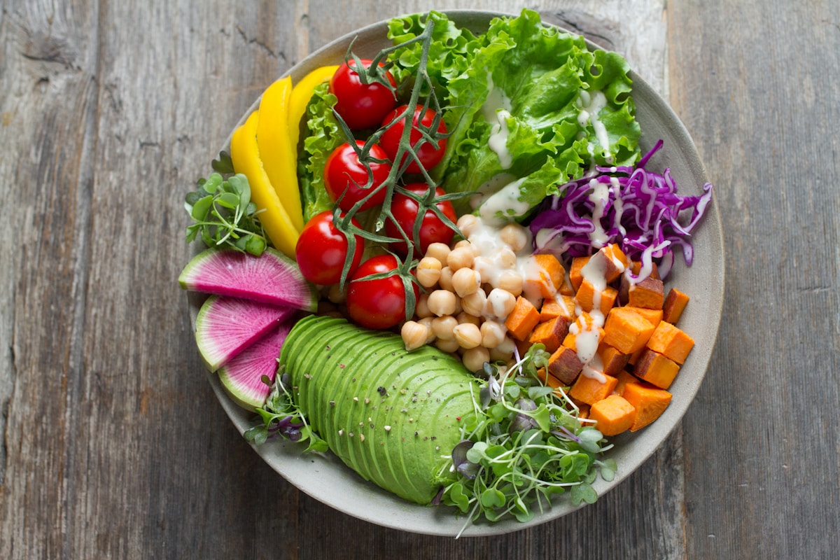 Colorful bowl of fresh vegetables and healthy ingredients